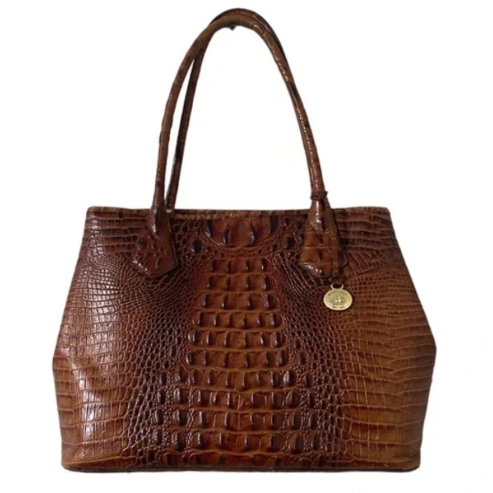 Brahmin Julian pecan Melbourne Croc embossed Leather Tote shoulder bag